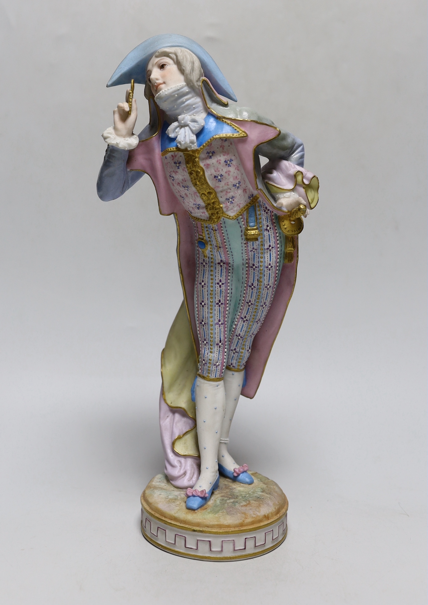 Vion et Baury: An 1878 exhibition, bisque figure of a dandy gentleman, 33cm tall